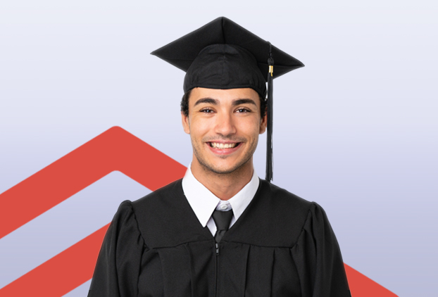 Gradutation portrait of auniversity student wearing a black cap and gown